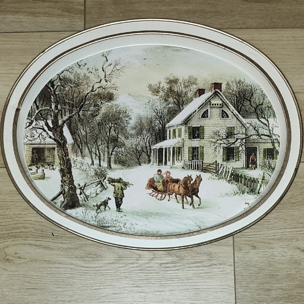 Vintage Winter Scene Oval Plate